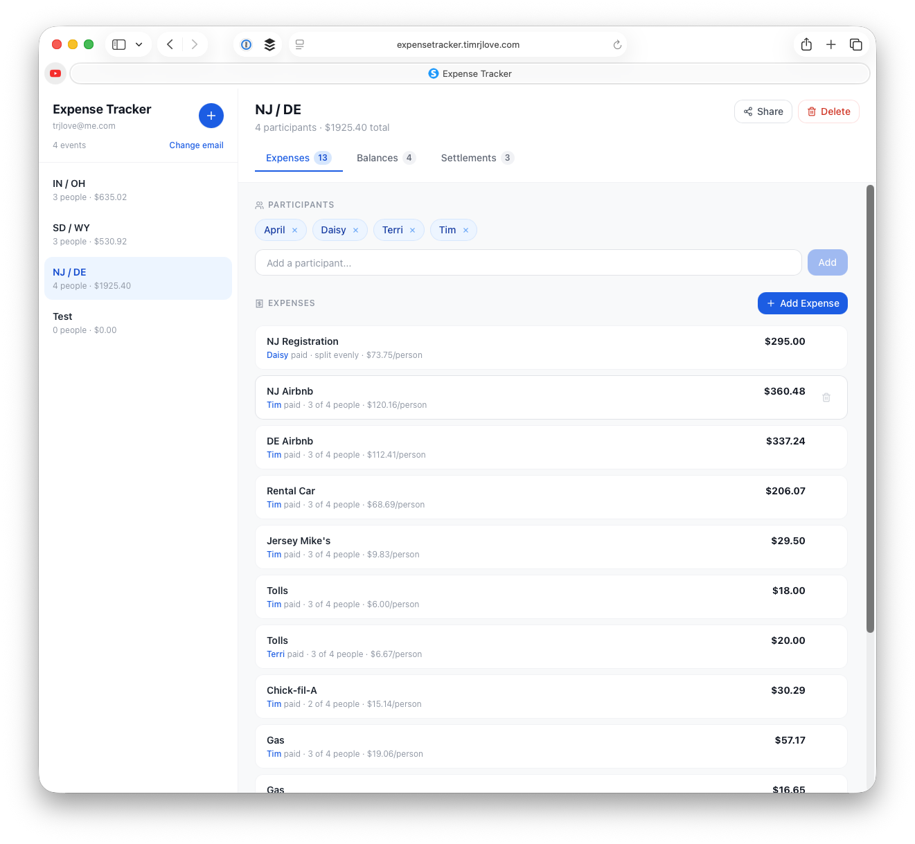 Expense Tracker screenshot